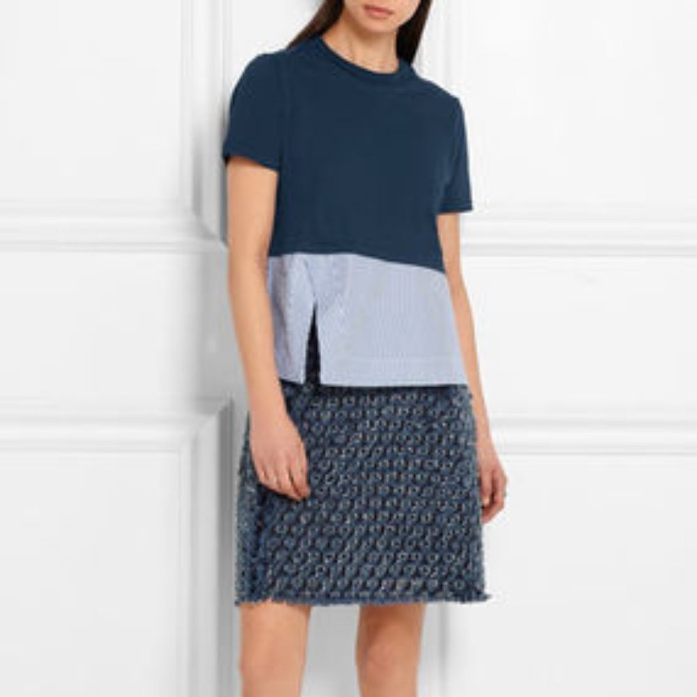 Carven Short Sleeve Stripped Peplum Top Size Small